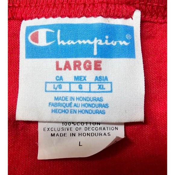 Champion Mens Large Red Short Sleeve Crew Neck Spell Out Embroidered T-Shirt - Picture 11 of 12